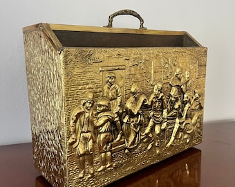 Vintage Brass Wood Magazine Holder Newspaper Rack England
