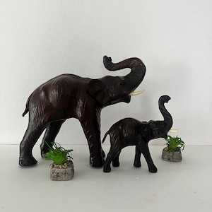 Vintage Leather Triumphant Elephant Figurine with Baby