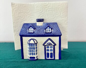 Porcelain Blue White House Shaped Napkin Holder