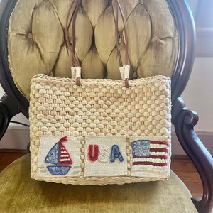 Wicker Woman Bag with American Flag