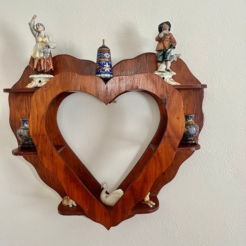 Gorgeous Handcrafted Double Heart Shaped Wooden Shelf