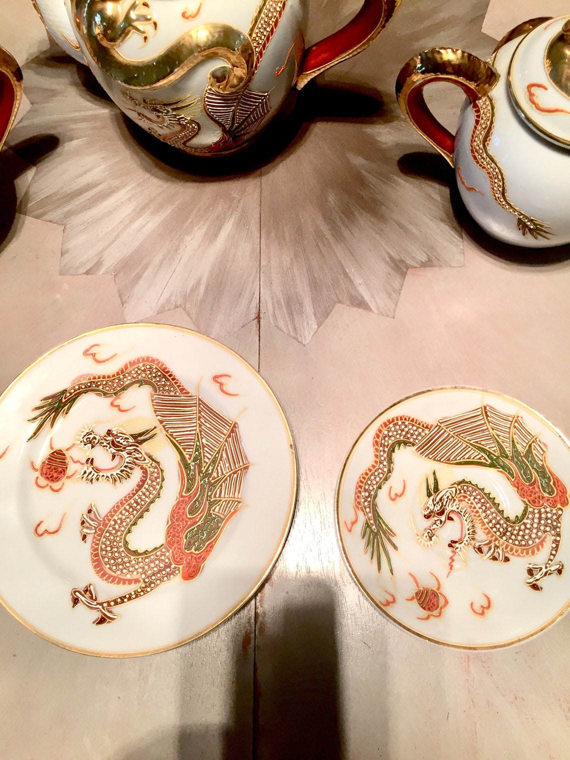 Occupied Japan Porcelain Gold Dragonware Tea Set Etsy