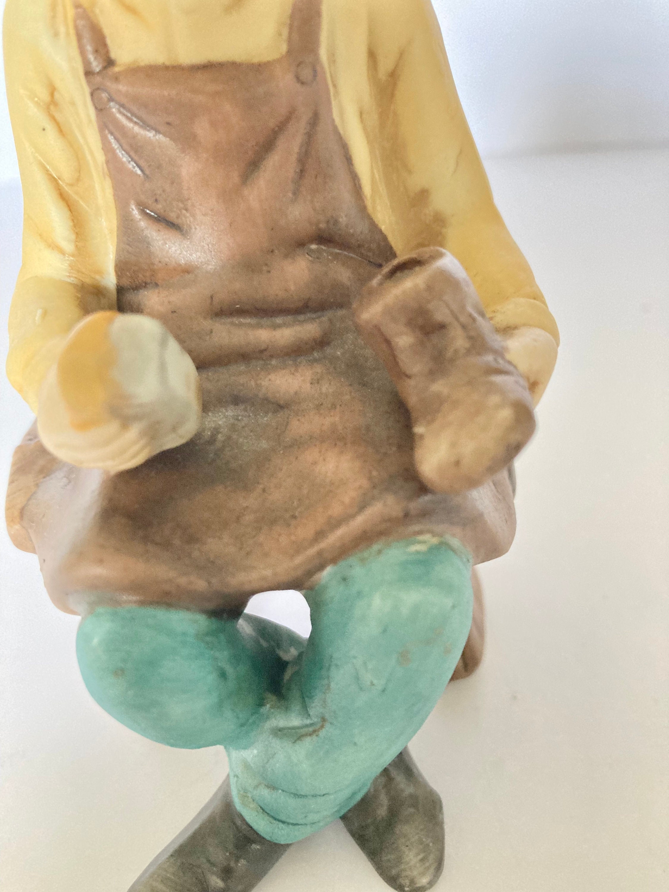 Vintage Ceramic Old Man Figurine Cleaning Shoes Etsy
