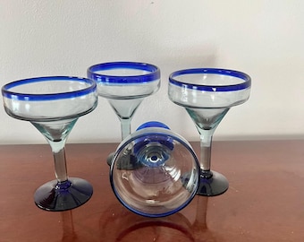 Vintage Cobalt Blue Handblown Cocktail  Martini Margarita Glasses