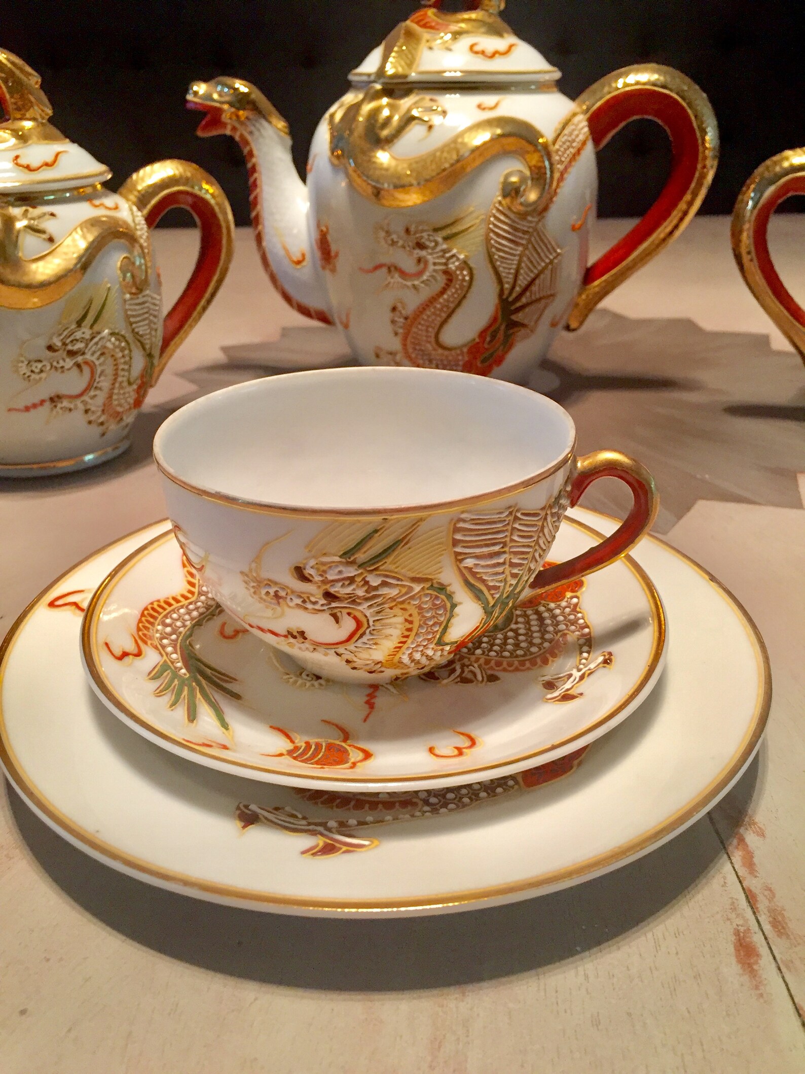 Occupied Japan Porcelain Gold Dragonware Tea Set Etsy