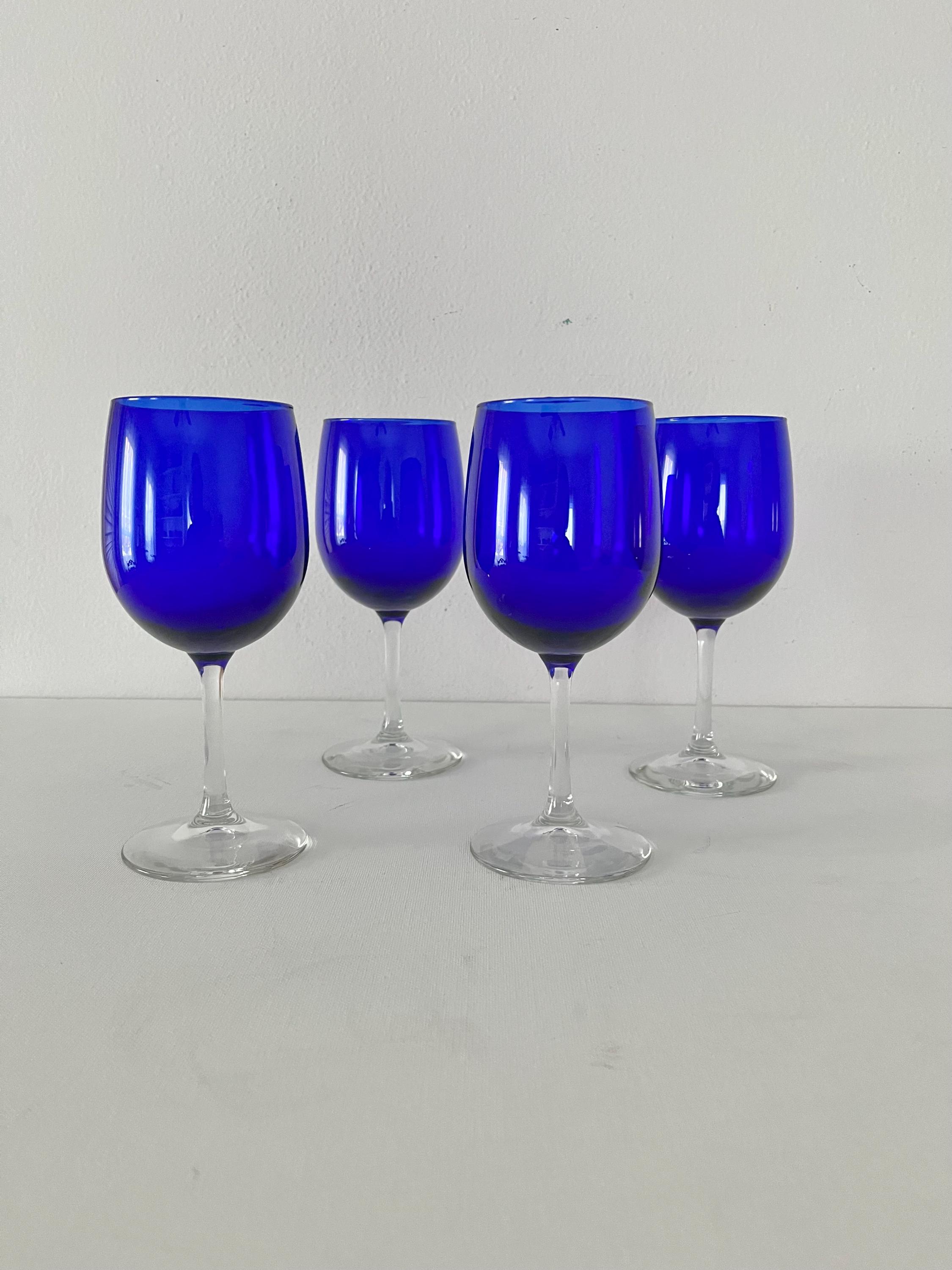 コバルトブルー カットガラス ワイングラス 4個セット コバルトブルーワイングラス4個セット - Etsy 日本