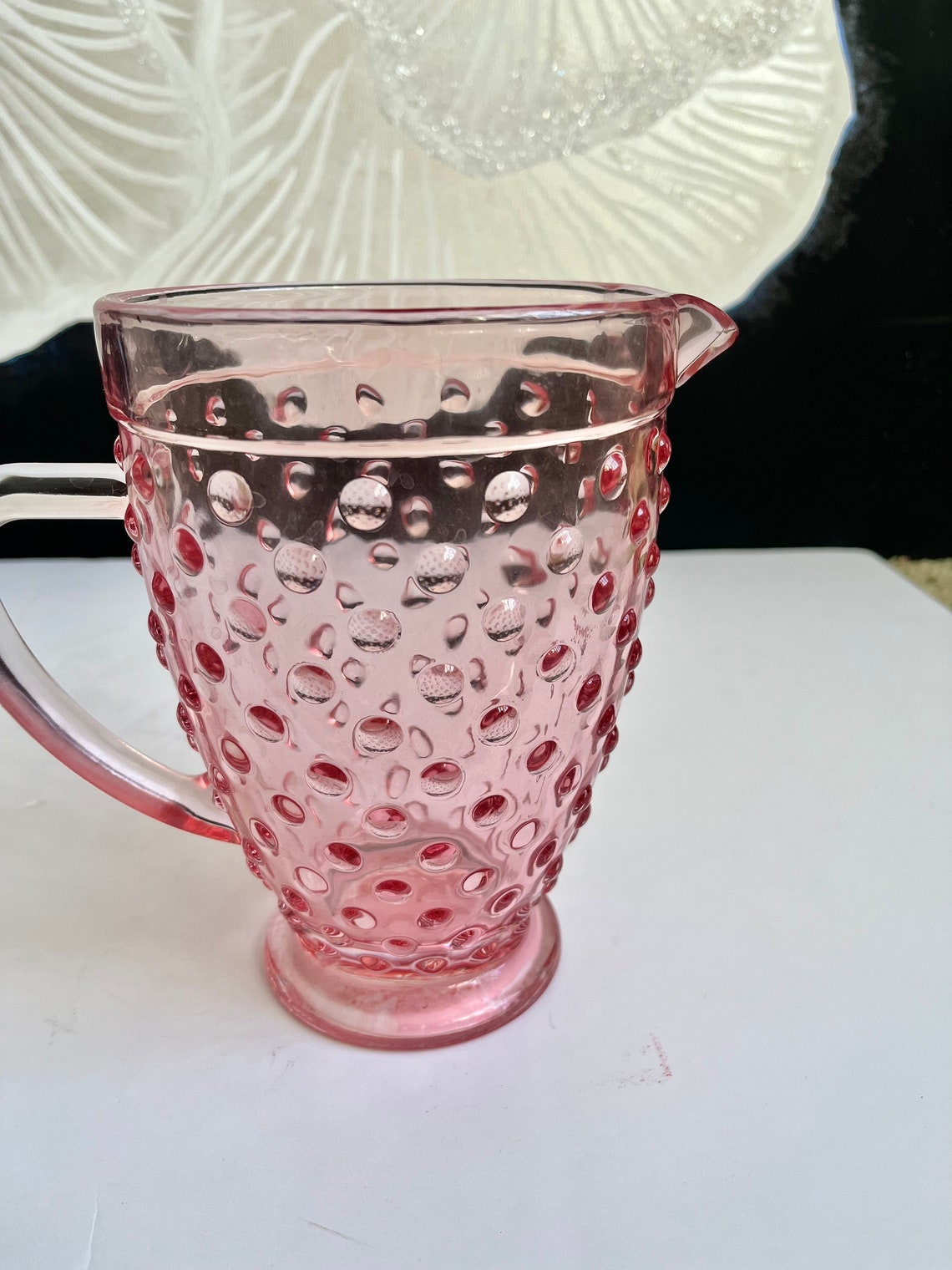 Vintage Abbot Pink Hobnail Glass Pitcher. Etsy