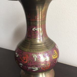 Vintage Brass Enamel Vase India