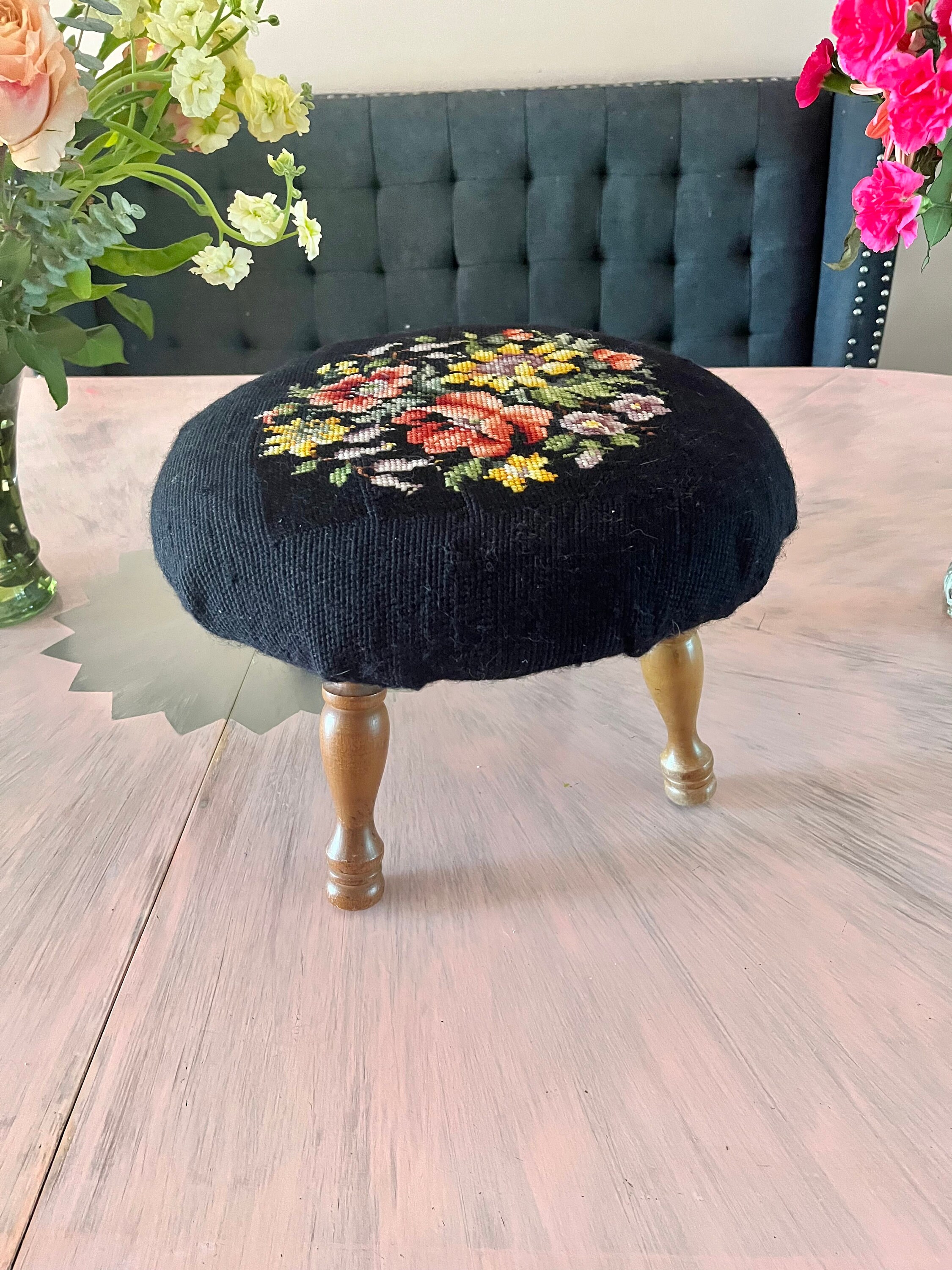 Quick Point Footstool Pattern Gorgeous Needlepoint Floral Pattern Footstool - Etsy
