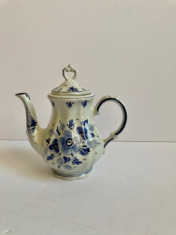 Vintage Porcelain Blue White Delfts Teapot Etsy