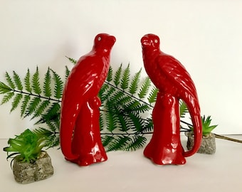 Vintage Porcelain Pair of Tropical Bird Parrot Figurines