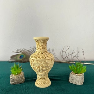 Vintage Cinnabar Beige Hand Carved Vase