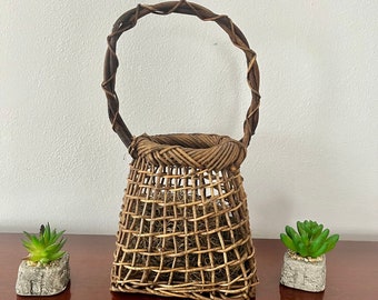 Old Japanese Wooden Wickerwork Flower Basket Handmade