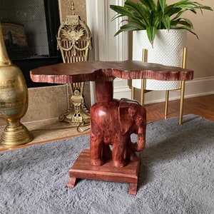 Wooden Hand Crafted Elephant Figurine Small Table Planter Stand