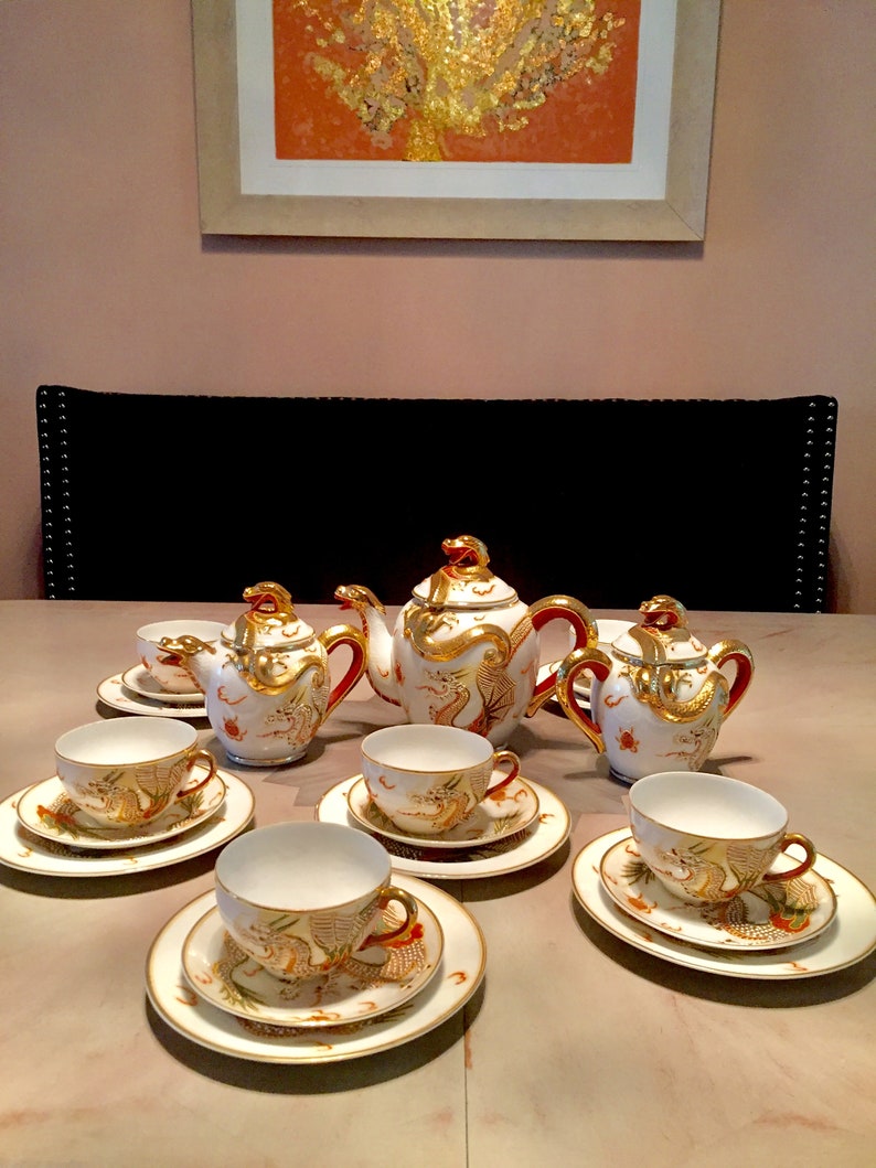 Occupied Japan Porcelain Gold Dragonware Tea Set Etsy
