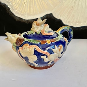 Vintage Ceramic Cherubs Angels Ram Collectible Teapot