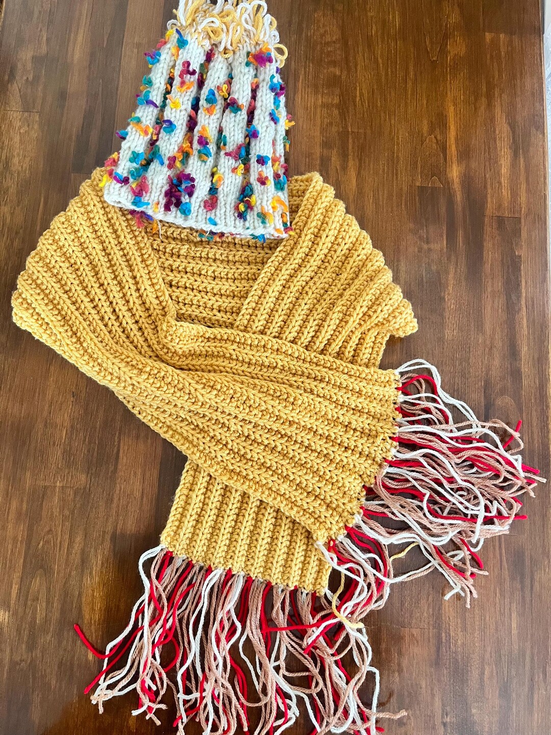 Hand Knitted Multicolor Cap and Scarf - Etsy