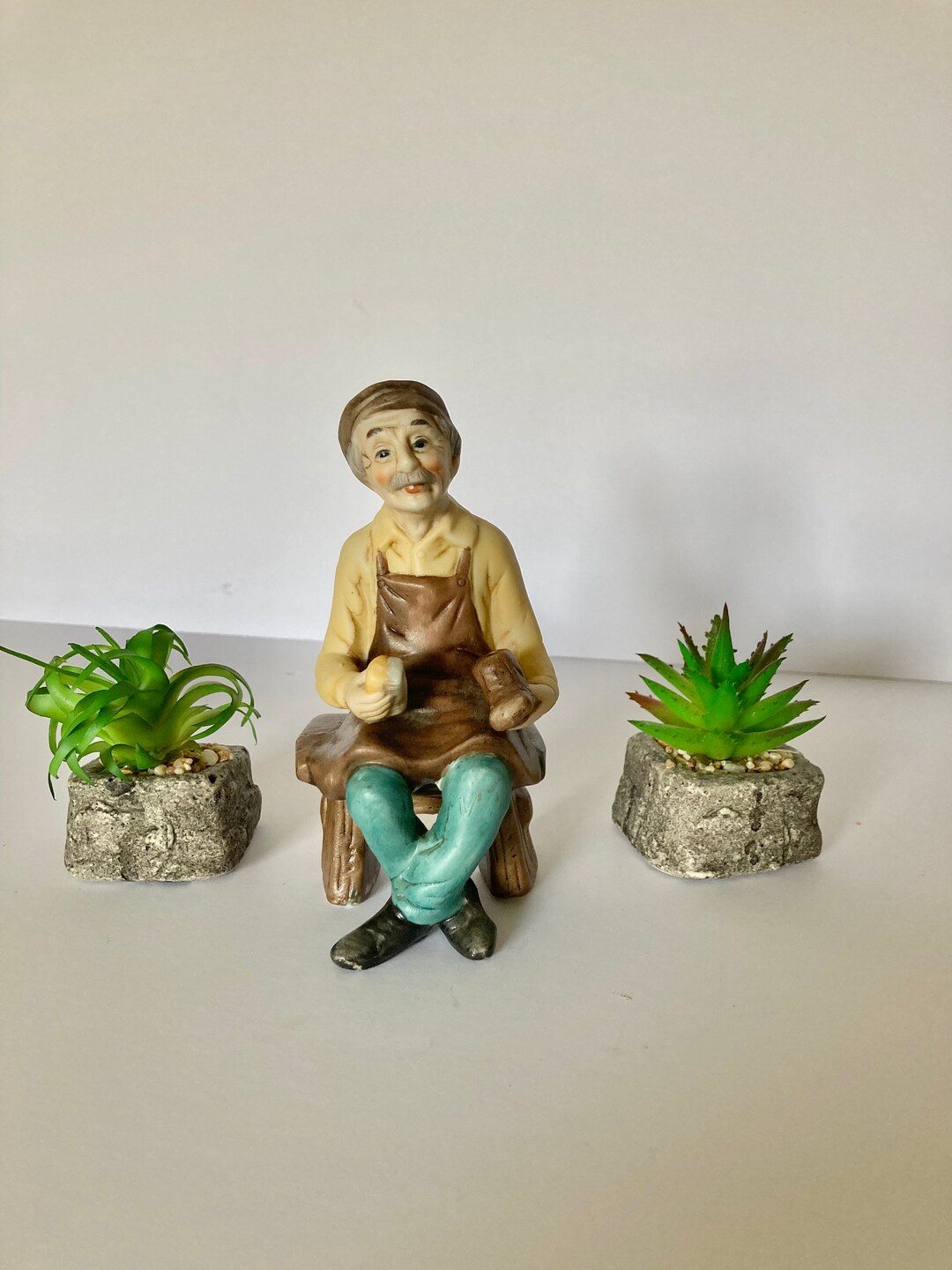 Vintage Ceramic Old Man Figurine Cleaning Shoes Etsy