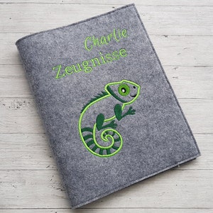 Zeugnismappe " Leguan Chamäleon "  A4 Zeugnishülle I Name I Zeugnisse I Einschulung I Geschenk I Ordner I Hülle I Zeugnis Junge