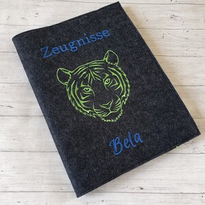 Zeugnismappe " Tiger "  A4 Zeugnishülle I Name I Zeugnisse I Einschulung I Geschenk I Ordner I Hülle I Zeugnis Junge I Dokumentenmappe