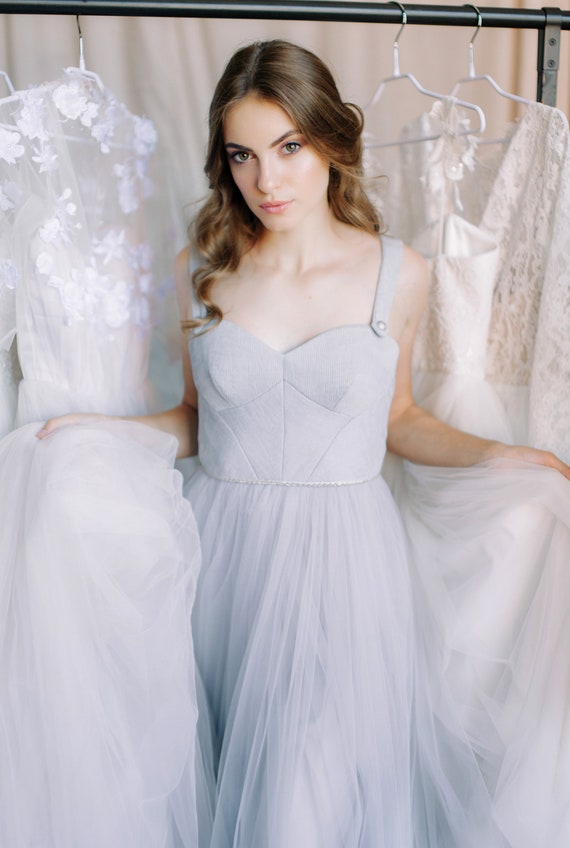 Wedding Dress Diana Gray Blue Color Eclectic Etsy