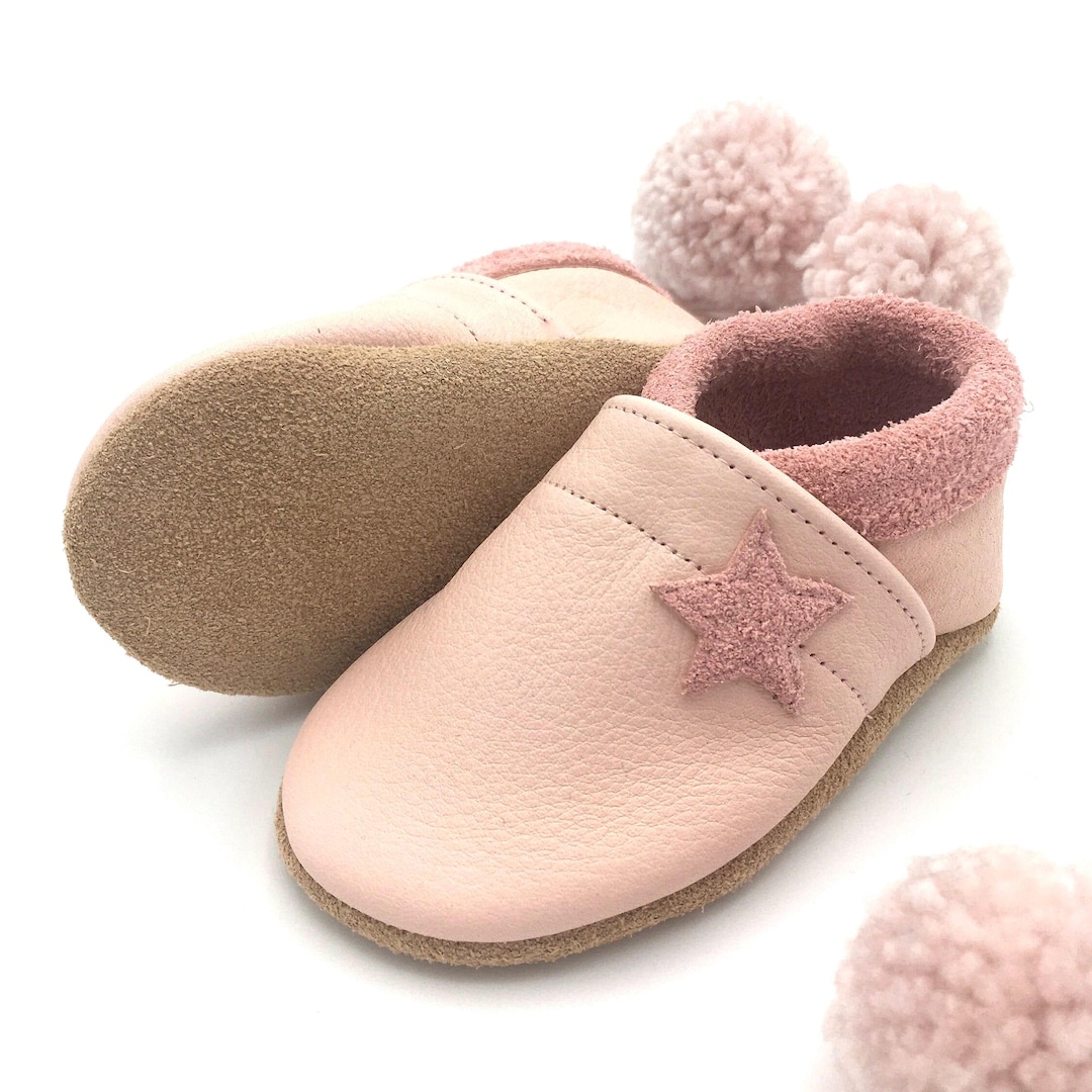 Buy Baby Pink Crawling Shoes Made of Natural Leather With a Star  Handmade, Soft Slippers for Children Sustainable Birth Gift for Babies  Online in
