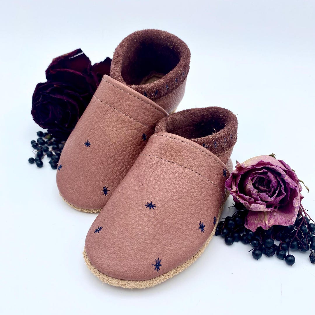 Buy Berry Leather Crawling Shoes With Dark Blue Star Embroidery Timeless  Soft Slippers Enchanting Baby Slippers Online in India