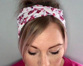 Pink Floral Jersey Headband