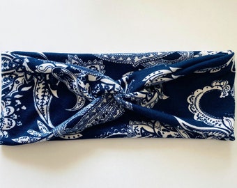 Navy Blue Paisley Print Headband