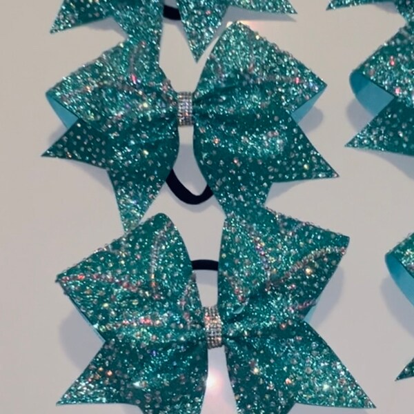 Teal Glitter Cheer Bow with Diamonds