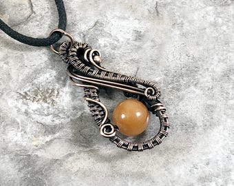 Orange Aventurine Bead Pendant: Quality Handmade Copper Jewelry - Artisan Made - USA          0048