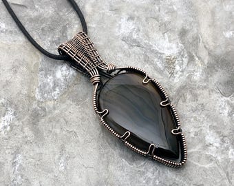 Handmade Montana Agate Pendant: Copper Wire Wrapped Jewelry - USA Made        0272