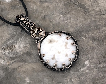 Snow White Agate Pendant: Quality Handmade Copper Jewelry - Artisan Made - USA          0337