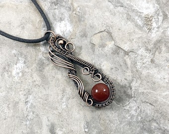 Carnelian and Copper wire wrapped pendant - Gift for Him or Her - Unique - One of a Kind - Handmade in the USA                       SKU0237