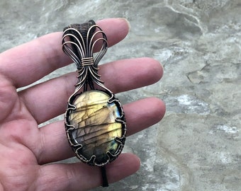 Wire Wrapped Labradorite Pendant - Handmade Copper Jewelry - All Occasion - Gift for Him or Her - Unique - Make a Bold Statement! 1061