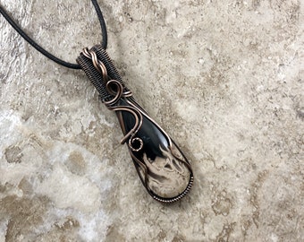 wire weave pendant 513 Botswana Agate Heart wrapped in bare copper wire wire wrapped necklace wire wrapped pendant wire wrapped jewelry