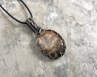 Pandora Agate and Copper wire wrapped pendant - Gift for Him or Her - Unique - One of a Kind - Handmade in the USA                   SKU0236