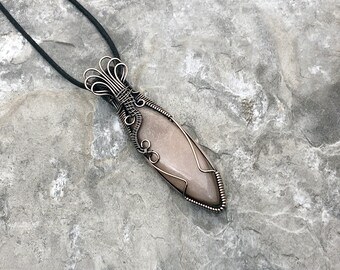 Peach Sunstone and Copper wire wrapped pendant - Gift for Him or Her - Unique - One of a Kind - Handmade in the USA                  SKU0244