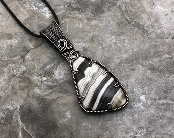 Wire Wrapped Zebra Onyx Pendant - Handmade Copper Jewelry - All Occasion - Gift for Him or Her - Unique - Make a Bold Statement! 1122