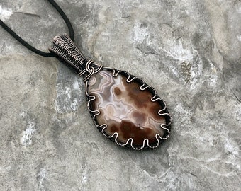 Moroccan Agate and Copper wire wrapped pendant - Gift for Him or Her - Unique - One of a Kind - Handmade in the USA                  SKU0231