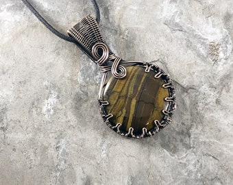 Wire Wrapped Tiger Iron Pendant - Handmade Copper Jewelry - All Occasion - Gift for Him or Her - Unique - Make a Bold Statement! 672