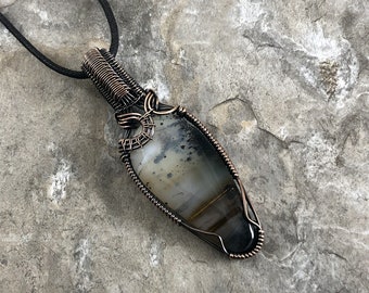 Montana Agate and Copper wire wrapped pendant - Gift for Him or Her - Unique - One of a Kind - Handmade in the USA                   SKU0213