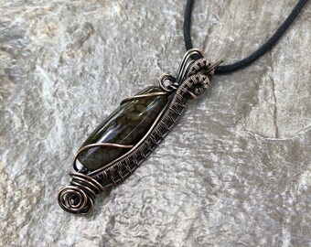 wire weave pendant 513 Botswana Agate Heart wrapped in bare copper wire wire wrapped necklace wire wrapped pendant wire wrapped jewelry