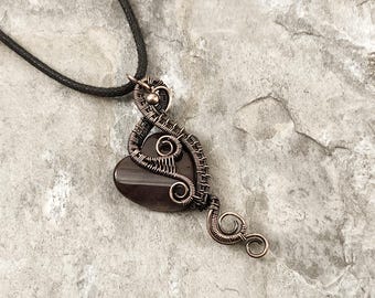 Handmade Heart shaped Mookaite Jasper Pendant: Copper Wire Wrapped Jewelry - USA Made          0321