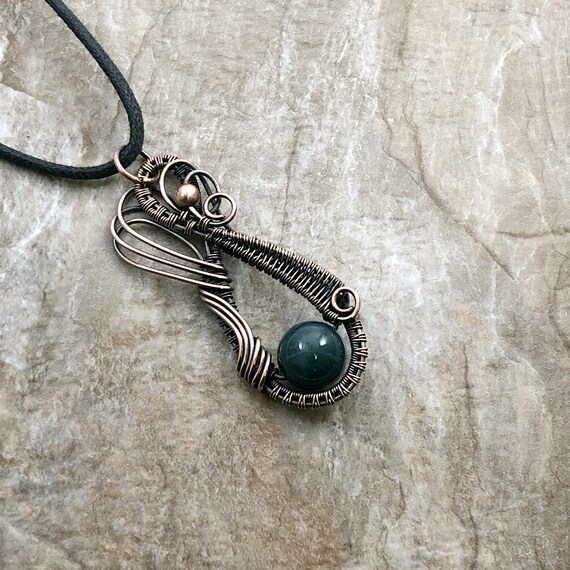 357 Moss Agate Wrapped in Bare Copper Wire Wire Wrapped | Etsy
