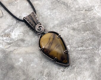 Handmade Mookaite Jasper Pendant: Copper Wire Wrapped Jewelry - Handmade in the USA          0006