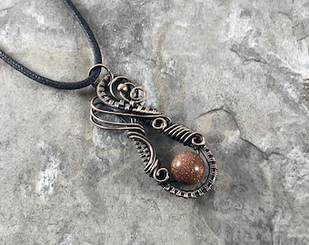 Goldstone Bead Pendant: Quality Handmade Copper Jewelry - Artisan Made - USA          0133
