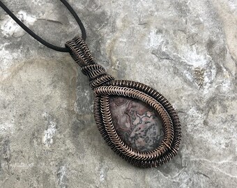 Handmade Crazy Lace Agate Pendant: Copper Wire Wrapped Jewelry - Handmade in the USA          0070