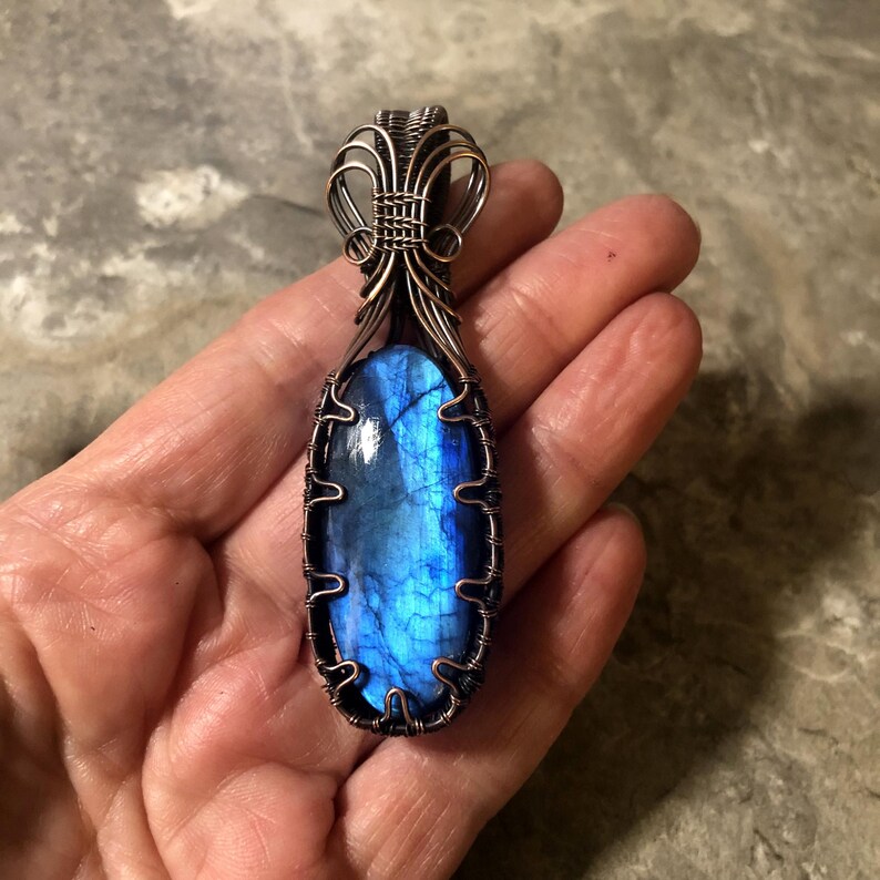 Handmade Flashy Labradorite Pendant: Copper Wire Wrapped Jewelry - Made in the USA 0385 画像 3