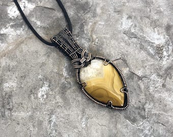 Handmade Banded Agate Pendant: Copper Wire Wrapped Jewelry - Handmade in the USA          0384
